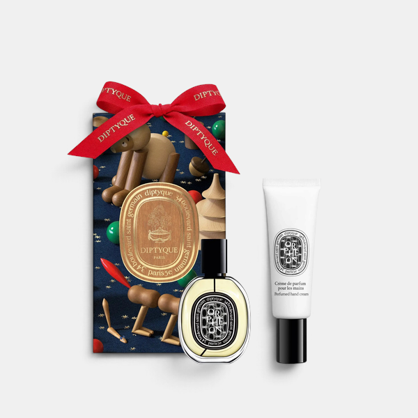 Shop Rescue Spa Orphéon fragrance set with perfume and hand cream in a festive winter forest gift box with red ribbon