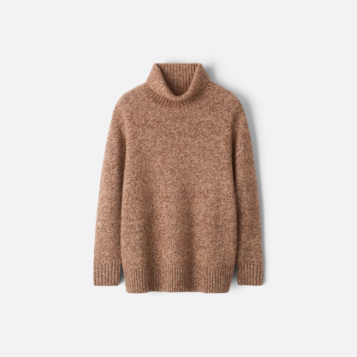 Shop Rescue Spa marled brown cashmere and silk blend turtleneck sweater with a relaxed fit and ribbed trim.