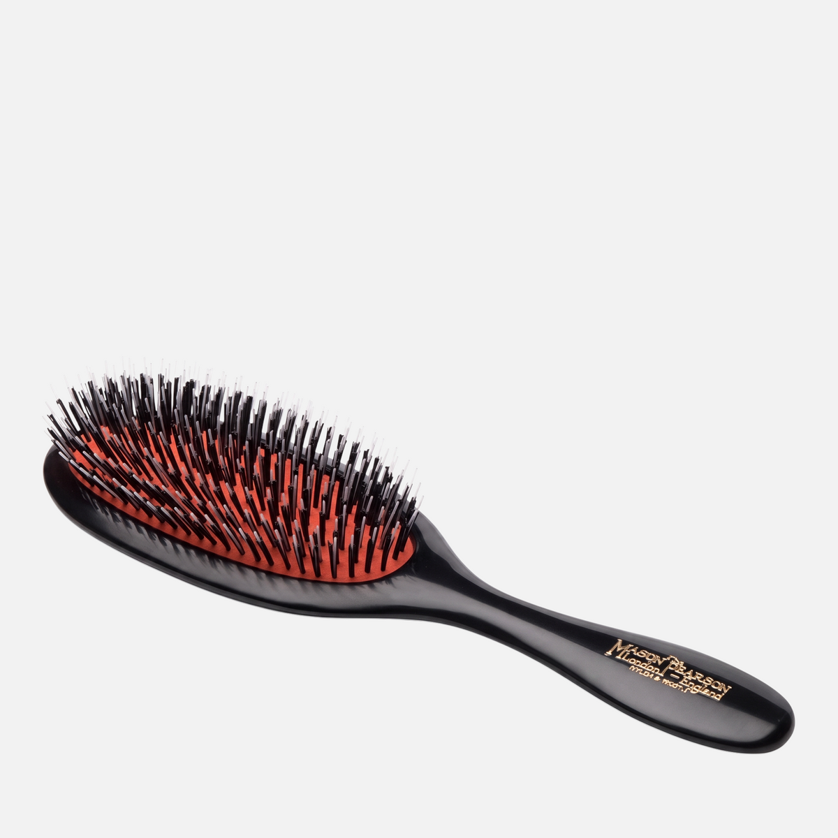 Shop Rescue Spa Mason Pearson Handy BN3 hairbrush with dark ruby handle, boar bristles, and nylon tufts.