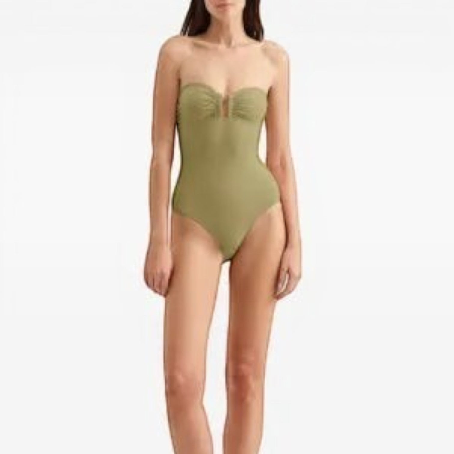 Front view of Eres Cassiopee Duni One Piece Swimsuit in Alligator color worn on model, showing full silhouette.