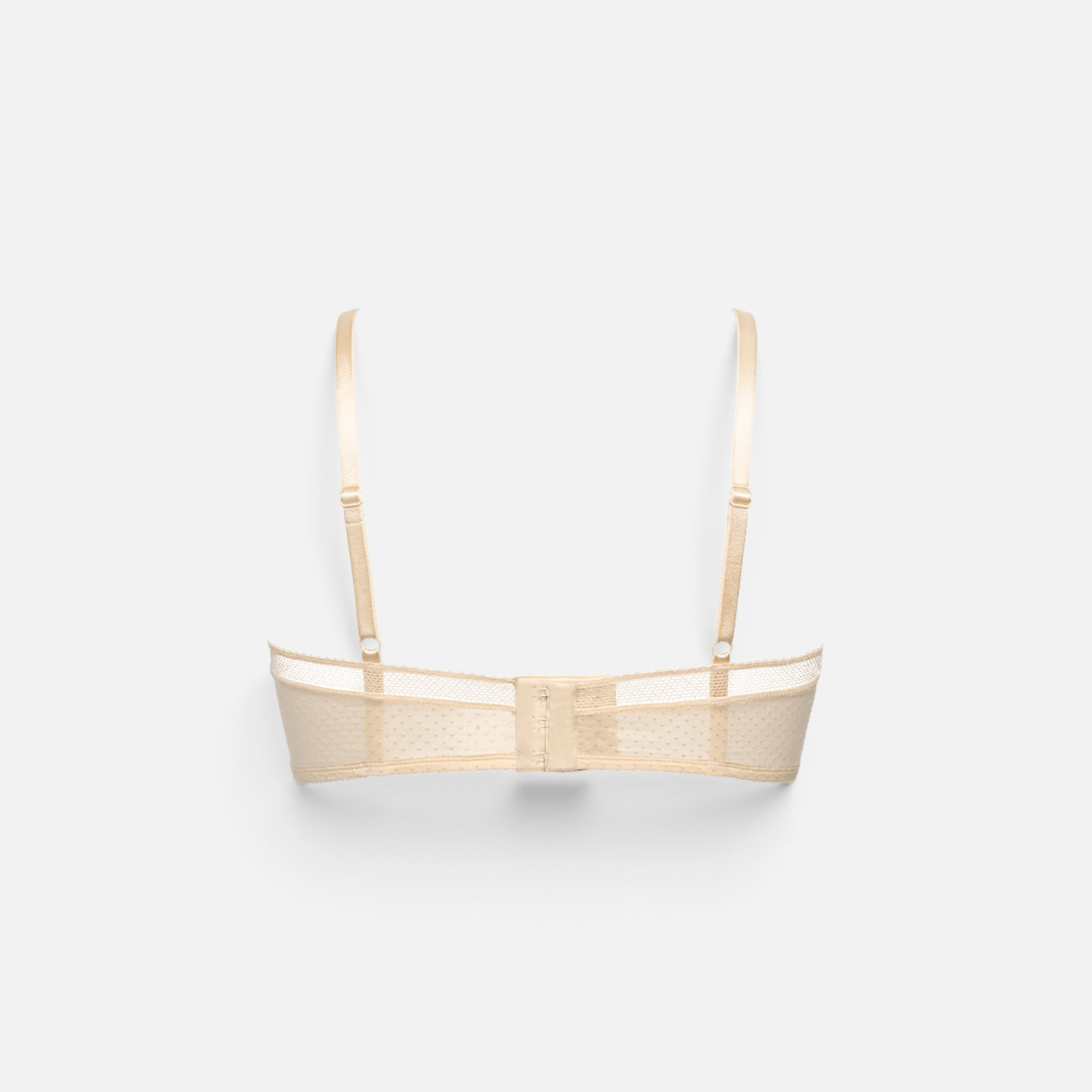 Shop Rescue Spa Pampille beige balconette bra back view featuring Leavers lace and adjustable straps