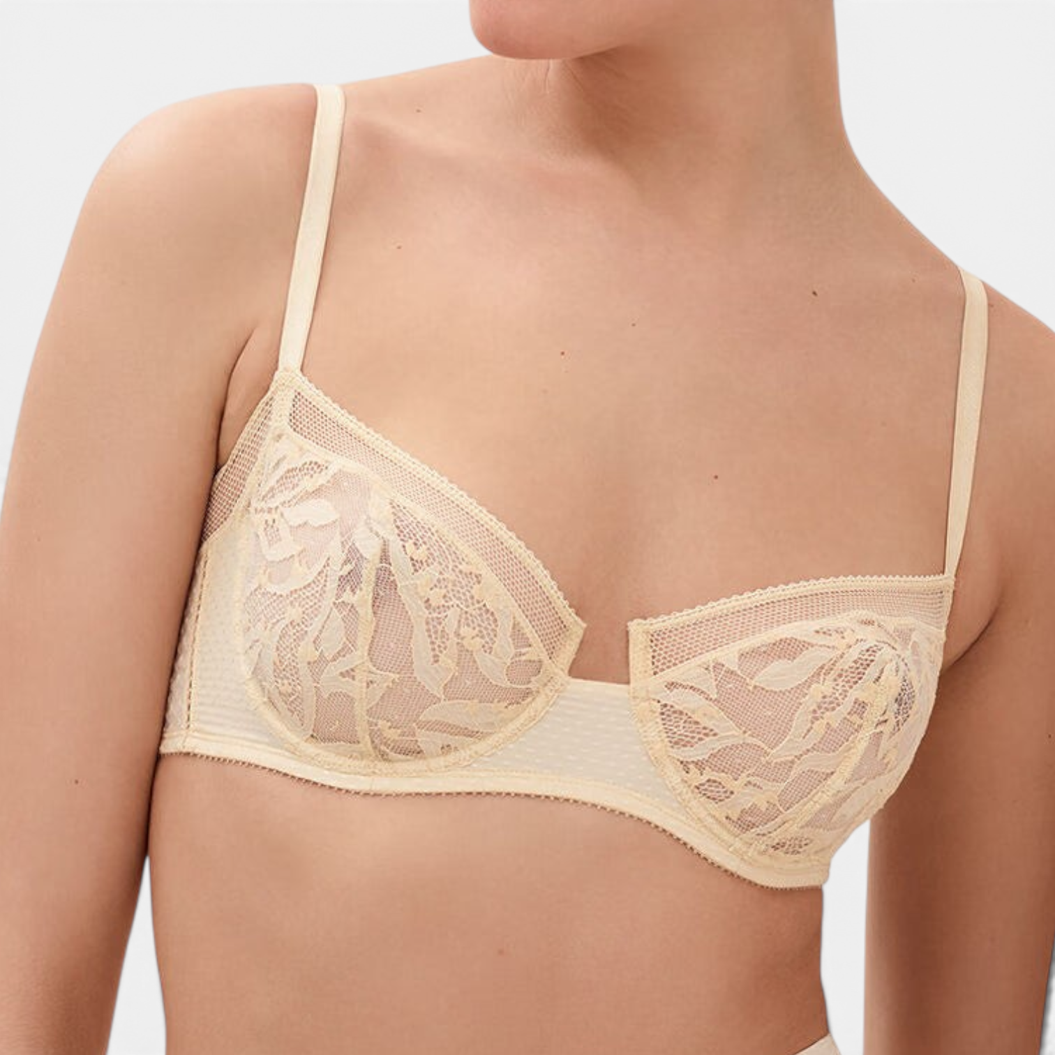 Shop Rescue Spa Pampille balconette bra in cream Leavers lace with delicate bust darts and adjustable straps