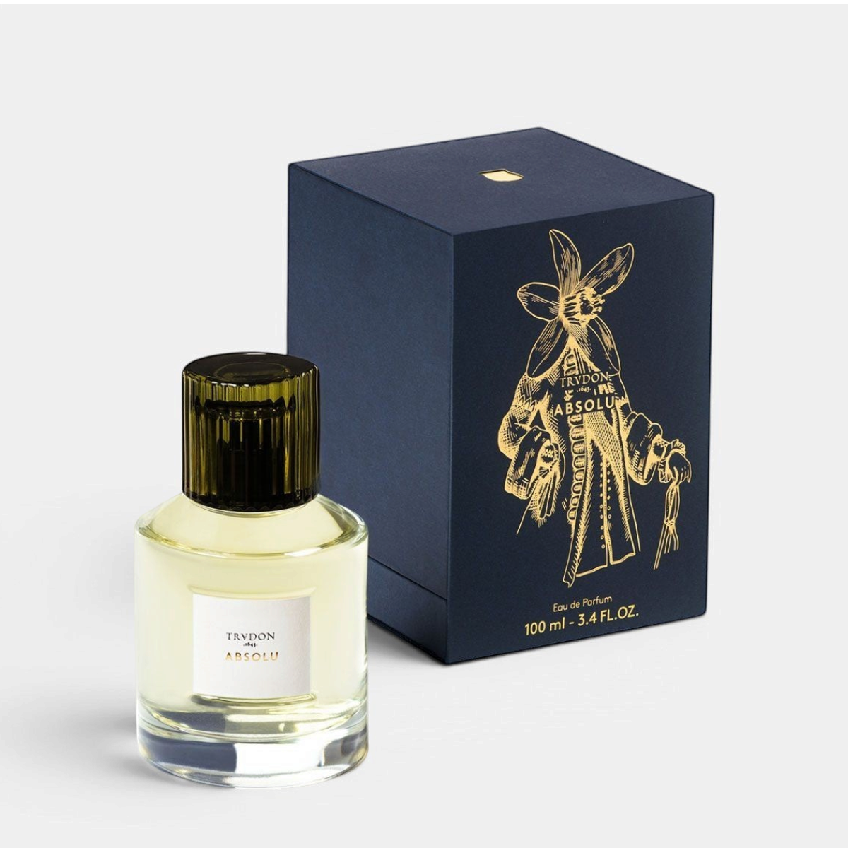 Shop Rescue Spa Trudon Absolu Eau de Parfum bottle with dark cap and matching navy blue gift box with gold detail