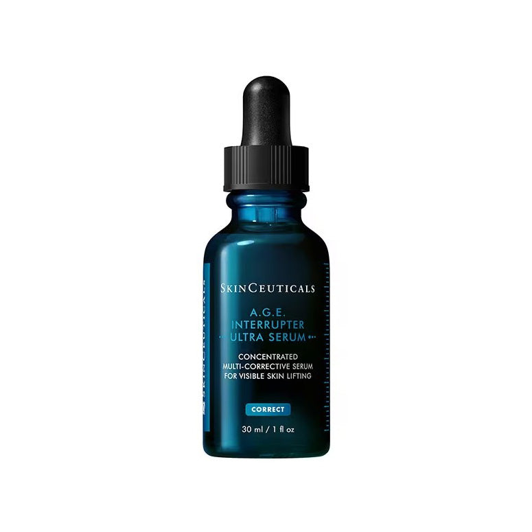 1.0 fl. oz. bottle of Skinceuticals A.G.E. Interrupter Ultra Serum, displayed upright on a white background. Anti-aging face serum.