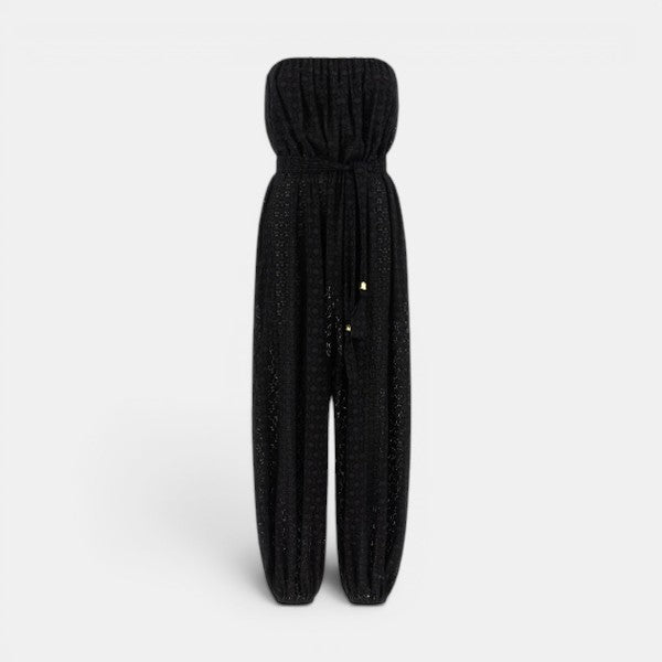 Front-facing product photo of Eres Evening Bustier Jumpsuit on a clean background, showing strapless bustier top and full-length silhouette.