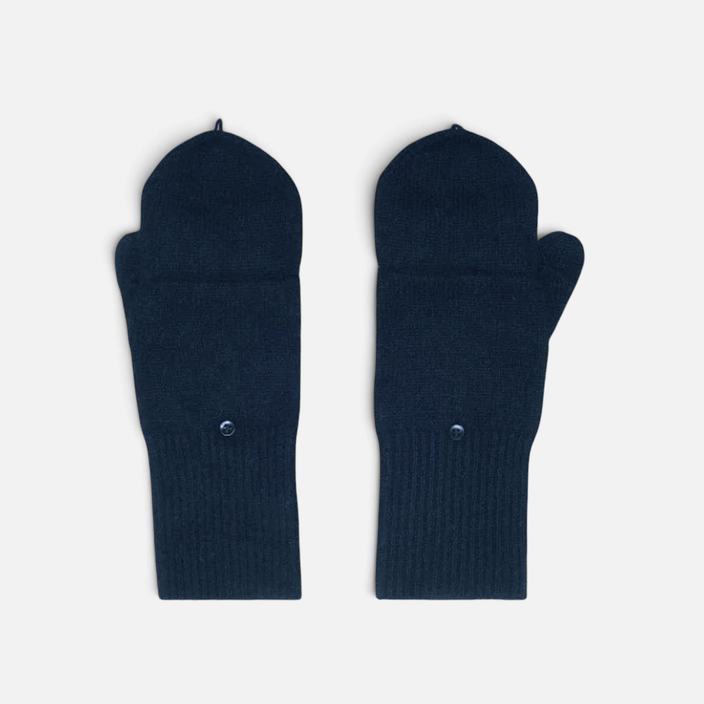 Shop Rescue Spa navy blue cashmere pop top gloves with convertible mitten covers and button detail