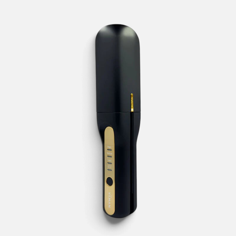 Shop Rescue Spa YA-MAN SPA STYLER cordless heated hair brush in black with gold accents and three heat settings.
