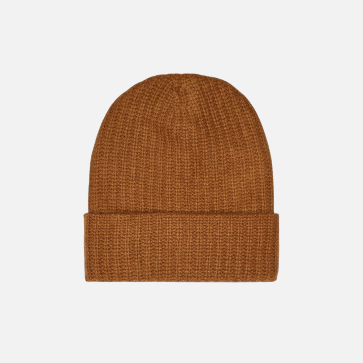 Shop Rescue Spa ribbed cashmere beanie in a warm brown tone with a wide fold-over brim for a snug winter fit.