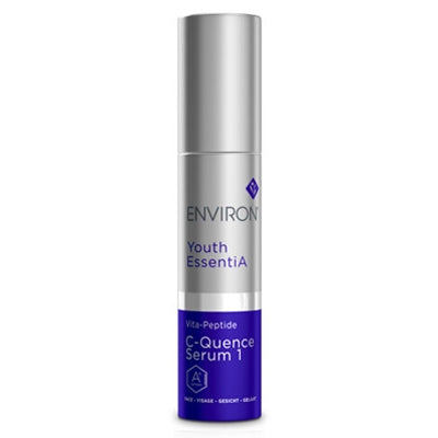 Environ Youth EssentiA C-Quence Serum 1 bottle on a white background. Vitamin A Serum, First Step in Environ Step Up System, lower dosage of Vitamin A