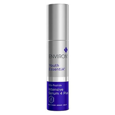 Environ Youth Essentia Intensive Serum 4 Plus on a white background. Intensive Vitamin A & C Serum, good for skin showing early signs of aging, uneven texture or dullness.