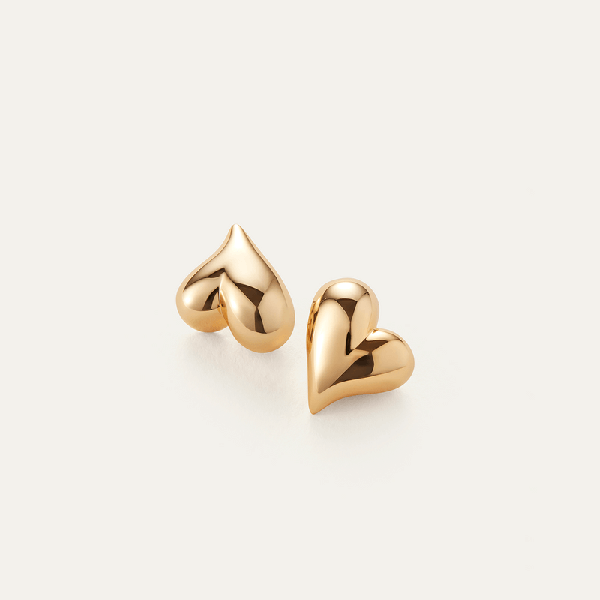 Art Heart Button Earrings Gold