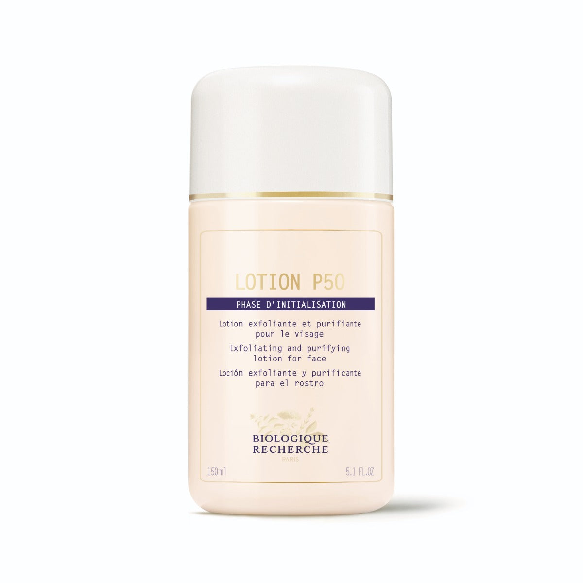 5.1 fl. oz. bottle of Biologique Recherche Lotion P50, displayed upright on a white background. A best-selling exfoliating toner that gently purifies, balances pH, and refines skin texture for a clearer, more radiant complexion.