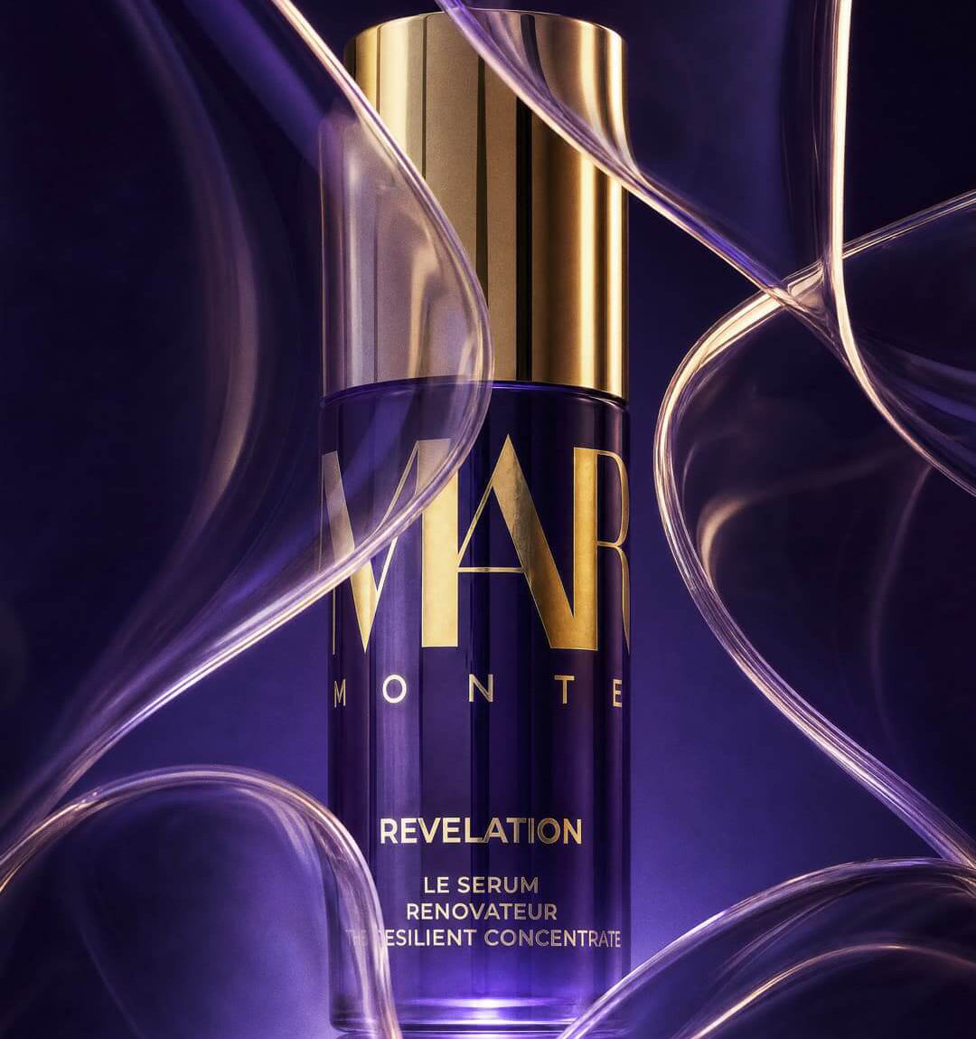 A luxury skincare serum bottle by Marc Monte, labeled &