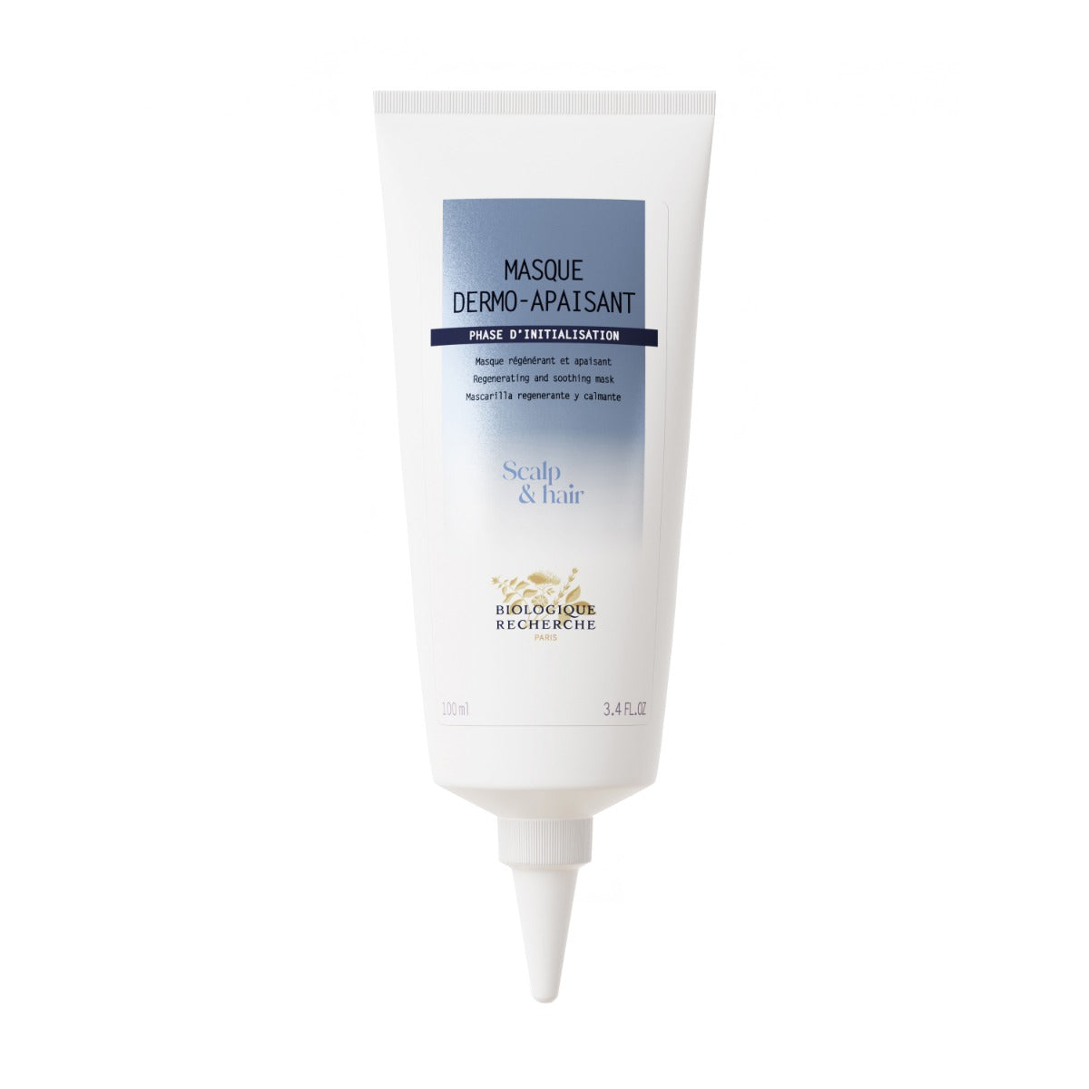 Biologique Recherche Dermo-Apaisant Mask - soothing scalp treatment in a white tube designed to reduce dryness, flaking, and irritation for healthier, shinier hair.