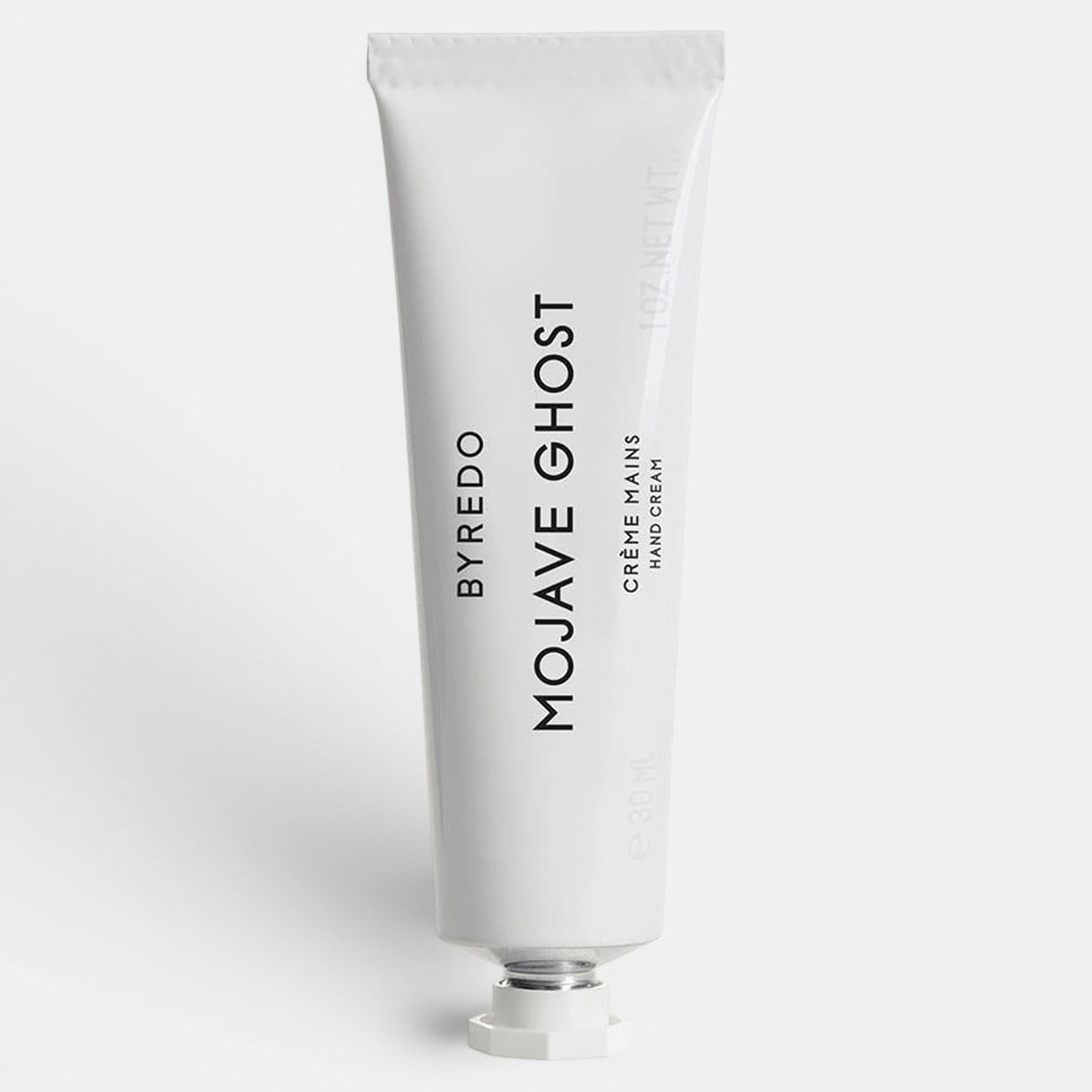 Hand cream tube of Byredo Mojave Ghost on a white background