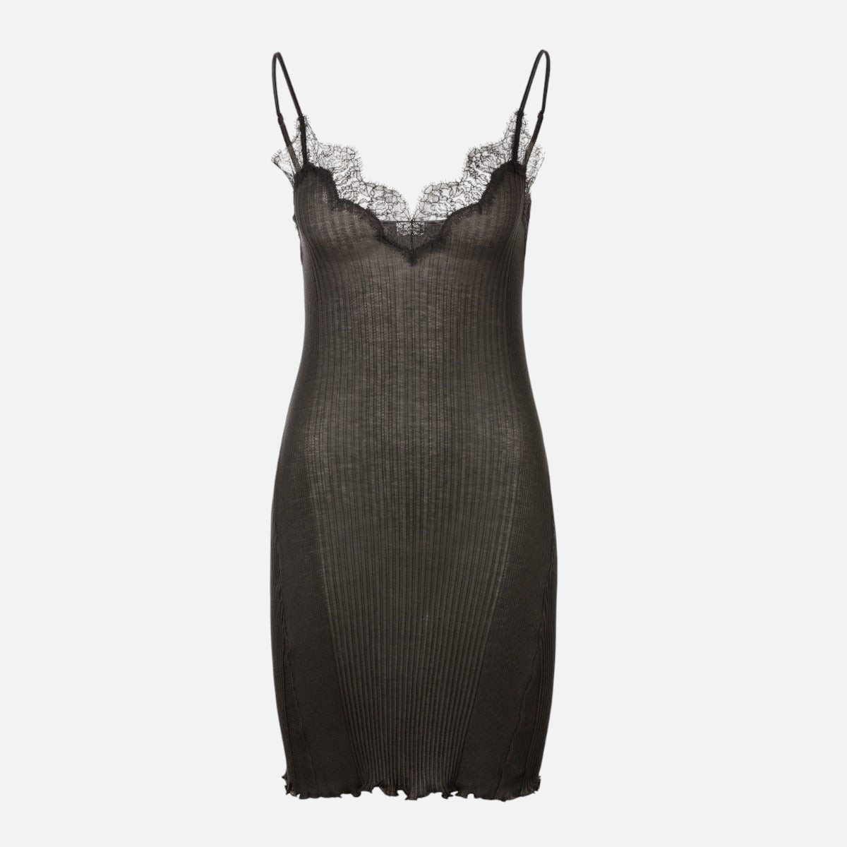 Shop Rescue Spa Richelieu dark shadow negligee in ribbed Pima cotton with delicate lace trim and spaghetti straps