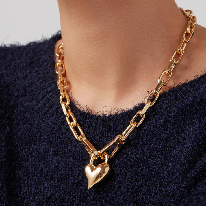 Padlock Heart Pendant Necklace Gold