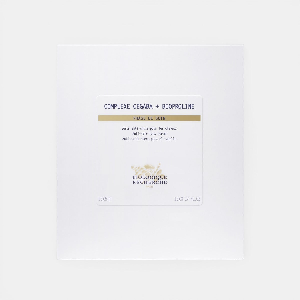 Biologique Recherche Hair Complexe Cegaba + Bioproline Pack – a set of energizing ampoules designed to strengthen thinning hair and revitalize the scalp, displayed on the white backround