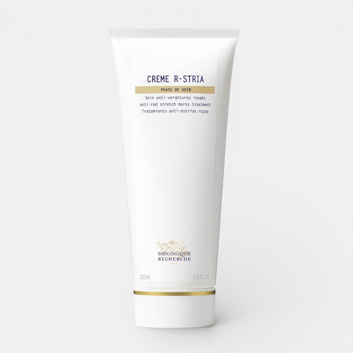 Tube of Biologique Recherche Crème R-Stria on a white background. Anti-Red Stretch marks treatment