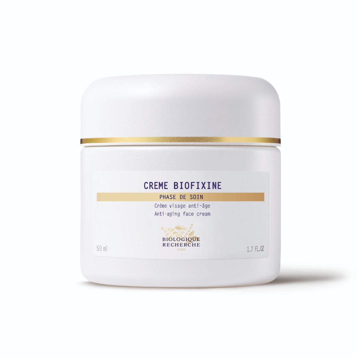 White jar of Crème Biofixine with gold accents on a white background, Anti-Wrinkle & Line-Smoothing Cream