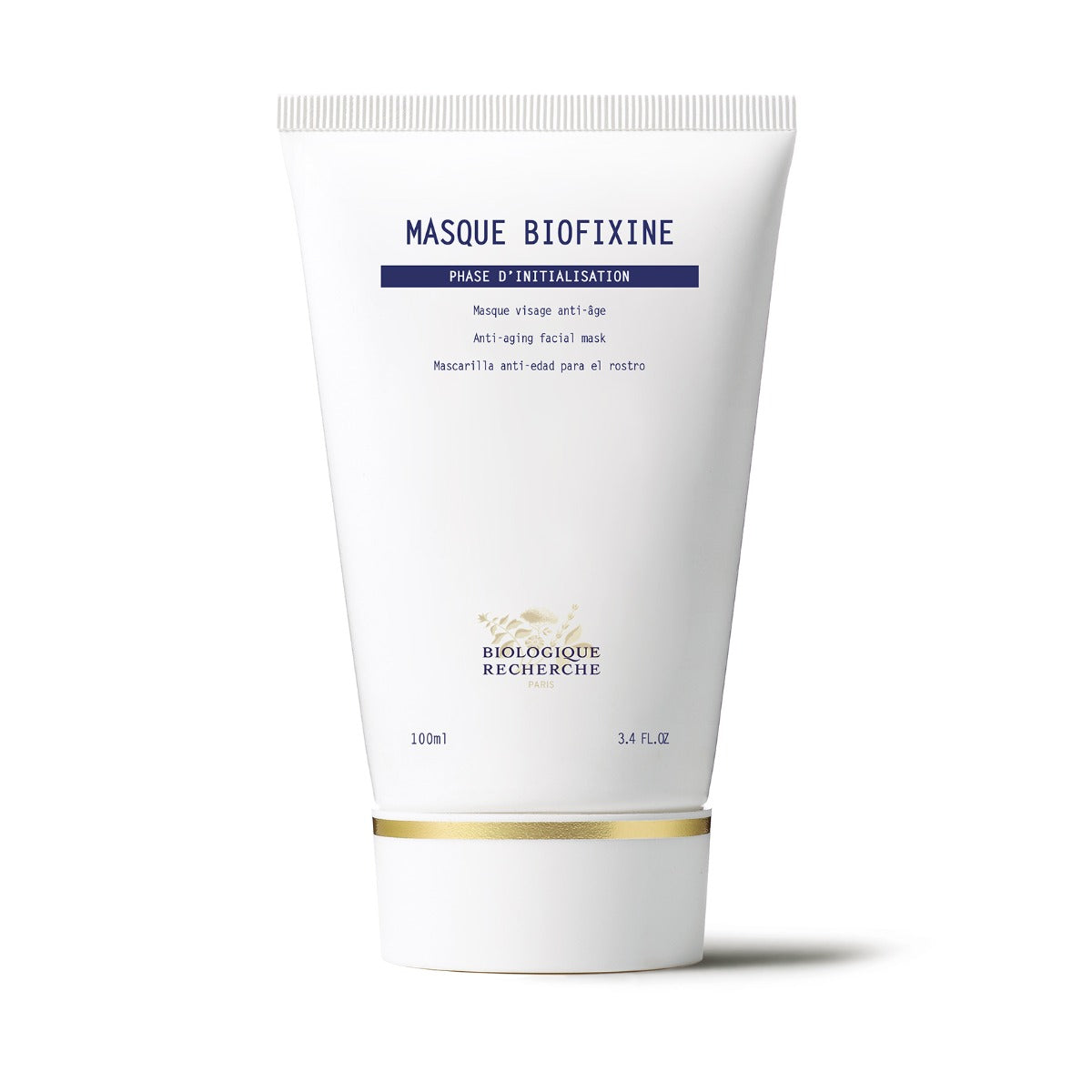 Biologique Recherche Biofixine mask tube on a white background. Plumping & Firming Mask with Myorelax Peptide for fine lines and wrinkles, dehydration, dullness, and loss of firmness.