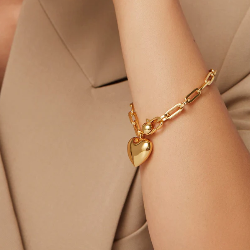 Puffy Heart Bracelet Gold