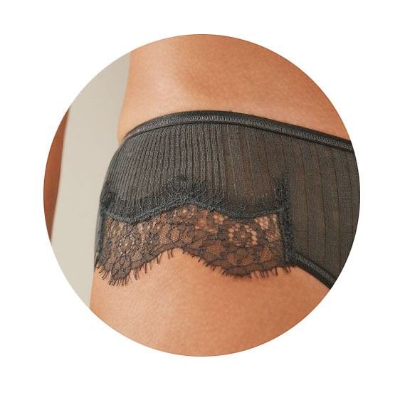 Shop Rescue Spa Richelieu dark shadow Pima cotton briefs with delicate lace trim on the legs