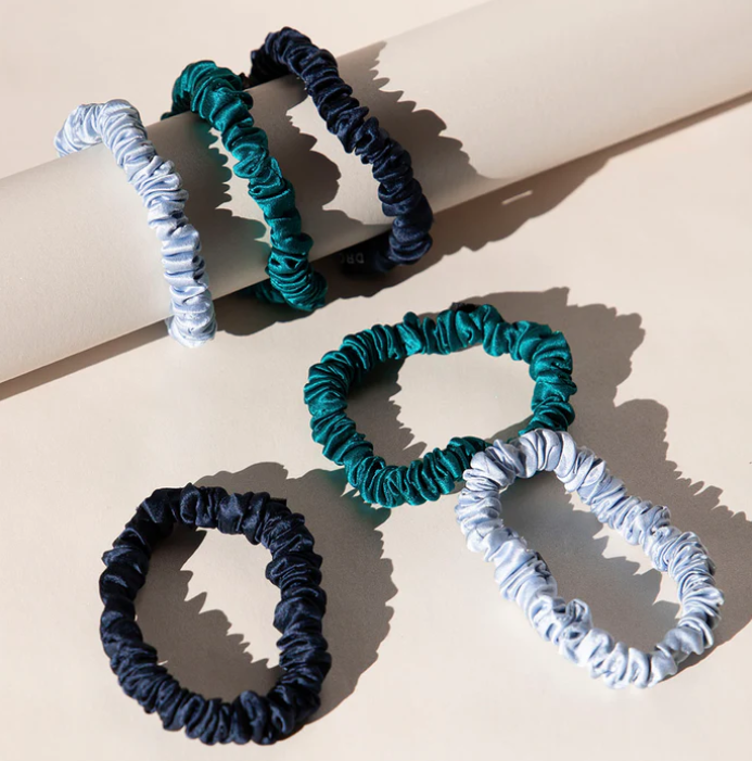 Skinny Scrunchie Set - Blue & Green 6pcs