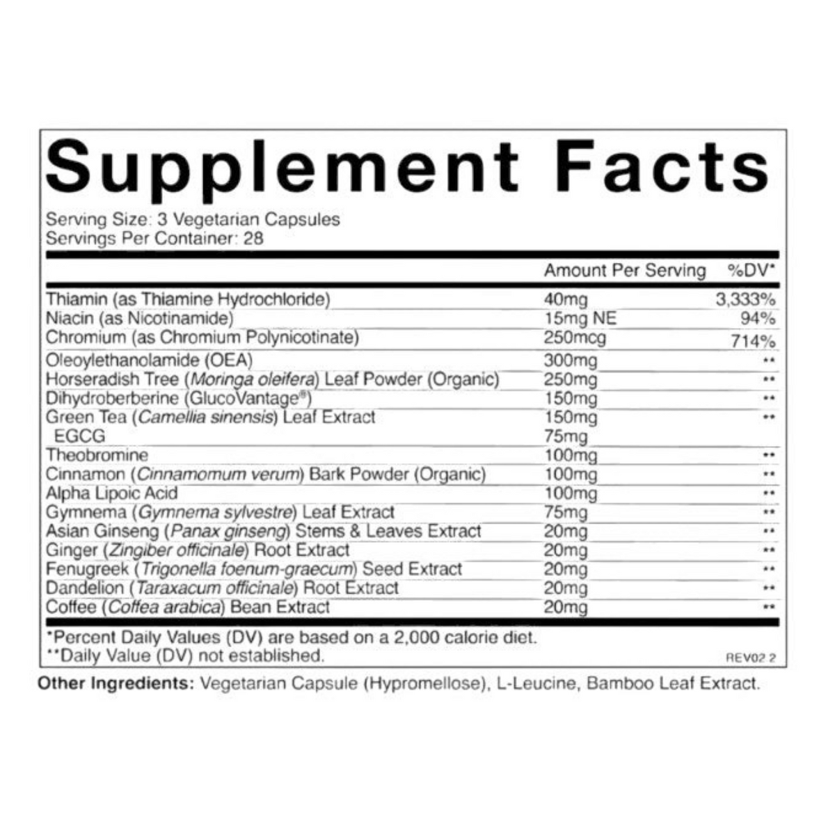 Shop Rescue Spa Metabolic Health supplement facts label showing ingredients like OEA, green tea, and ginger extract.