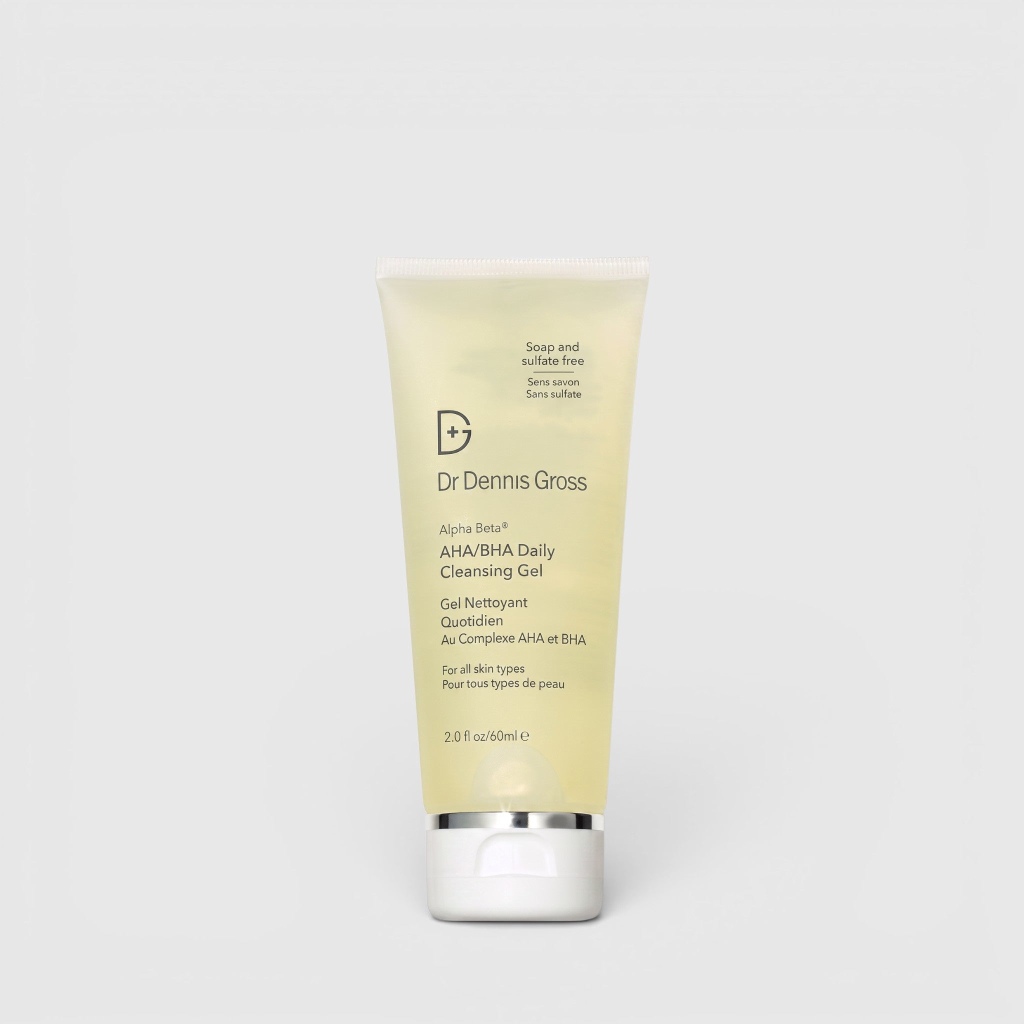 Shop Rescue Spa Dr Dennis Gross Alpha Beta AHA/BHA Daily Cleansing Gel in a 60ml squeeze tube for all skin types.