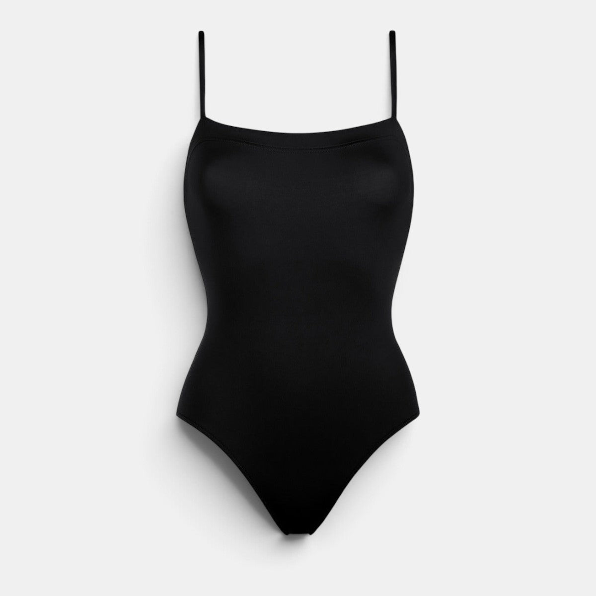 Shop Rescue Spa AQUARELLE black one-piece tank swimsuit with thin straps and a straight back design.