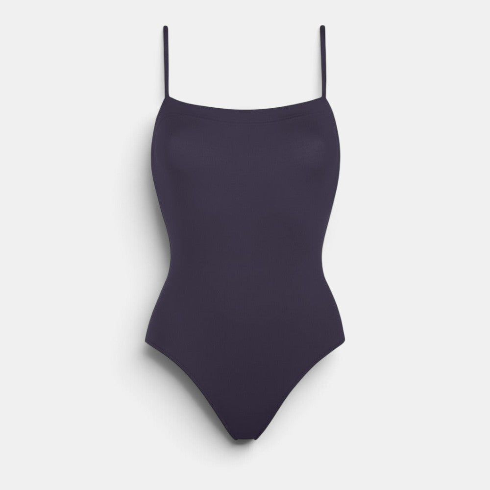 Shop Rescue Spa AQUARELLE dark purple one-piece tank swimsuit with thin straps and a straight neckline