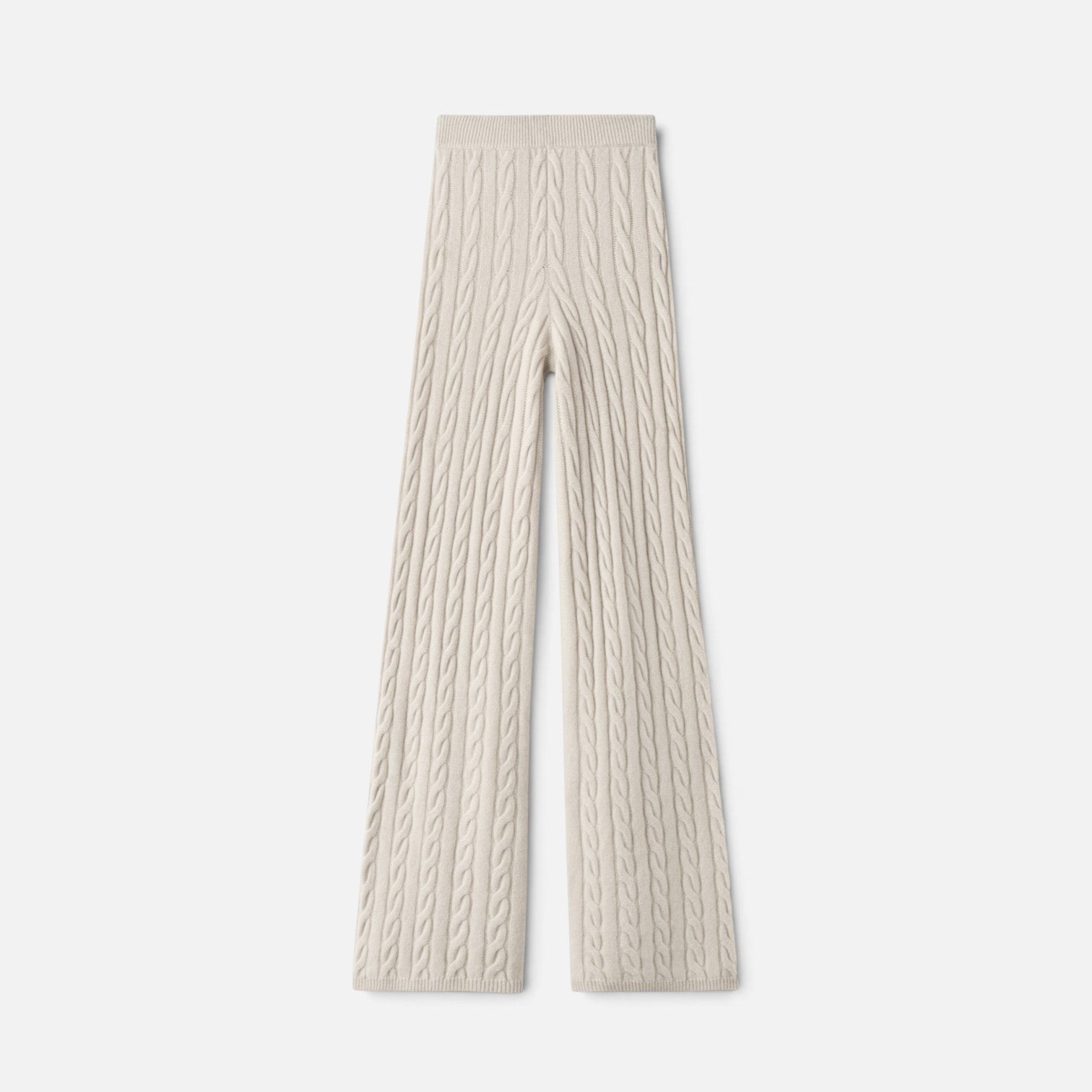 Shop Rescue Spa beige cable knit cashmere pants with an elastic waistband in a regular fit.