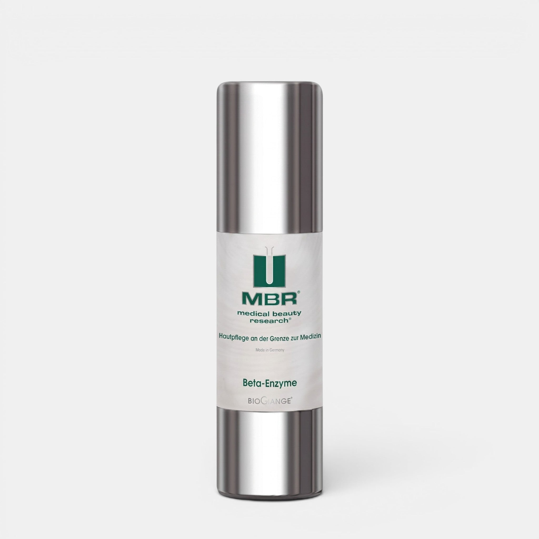 Shop Rescue Spa MBR Beta-Enzyme exfoliating gel mask in a sleek silver airless pump bottle for skin brightening.