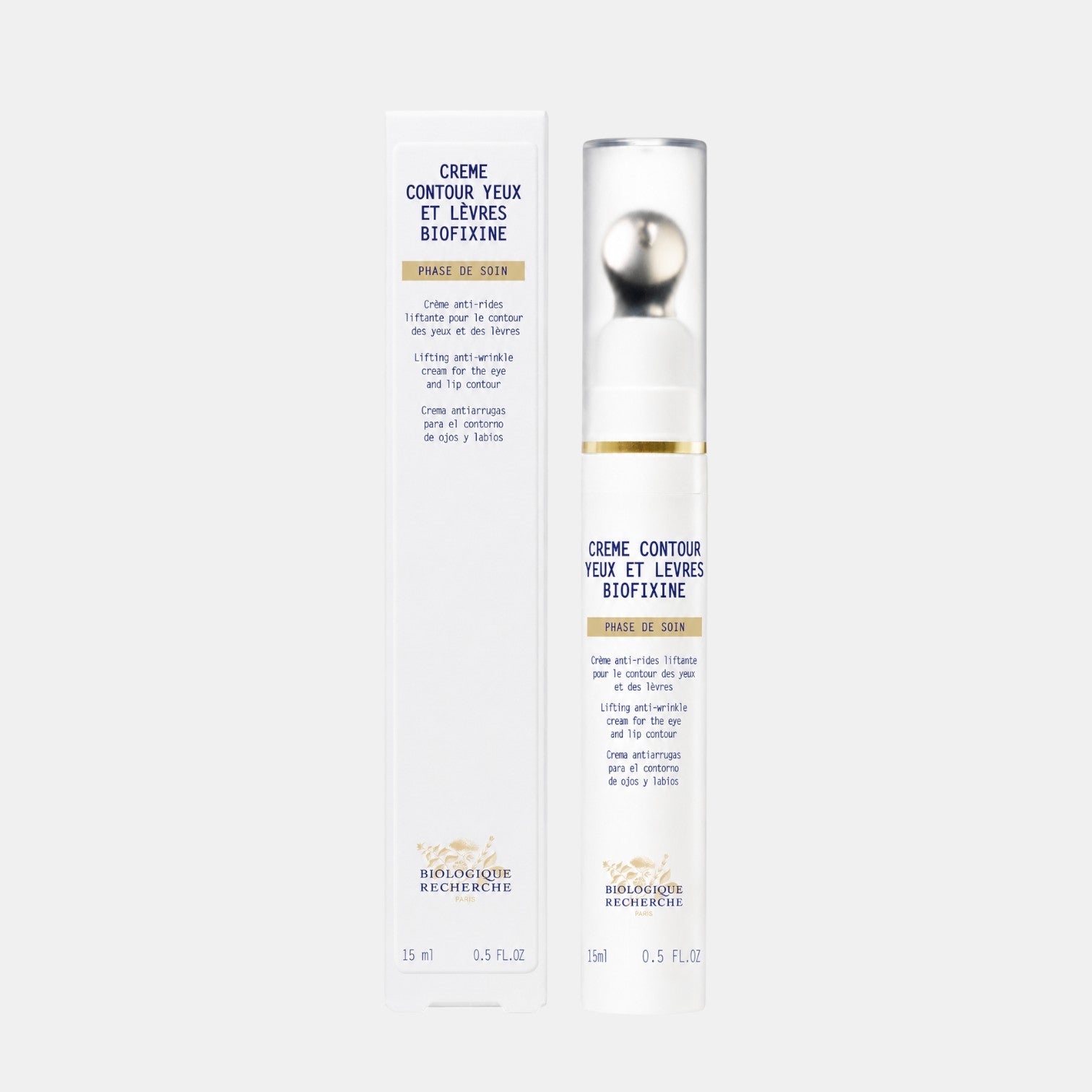 Shop Rescue Spa Biologique Recherche Biofixine eye and lip contour cream in white packaging with applicator