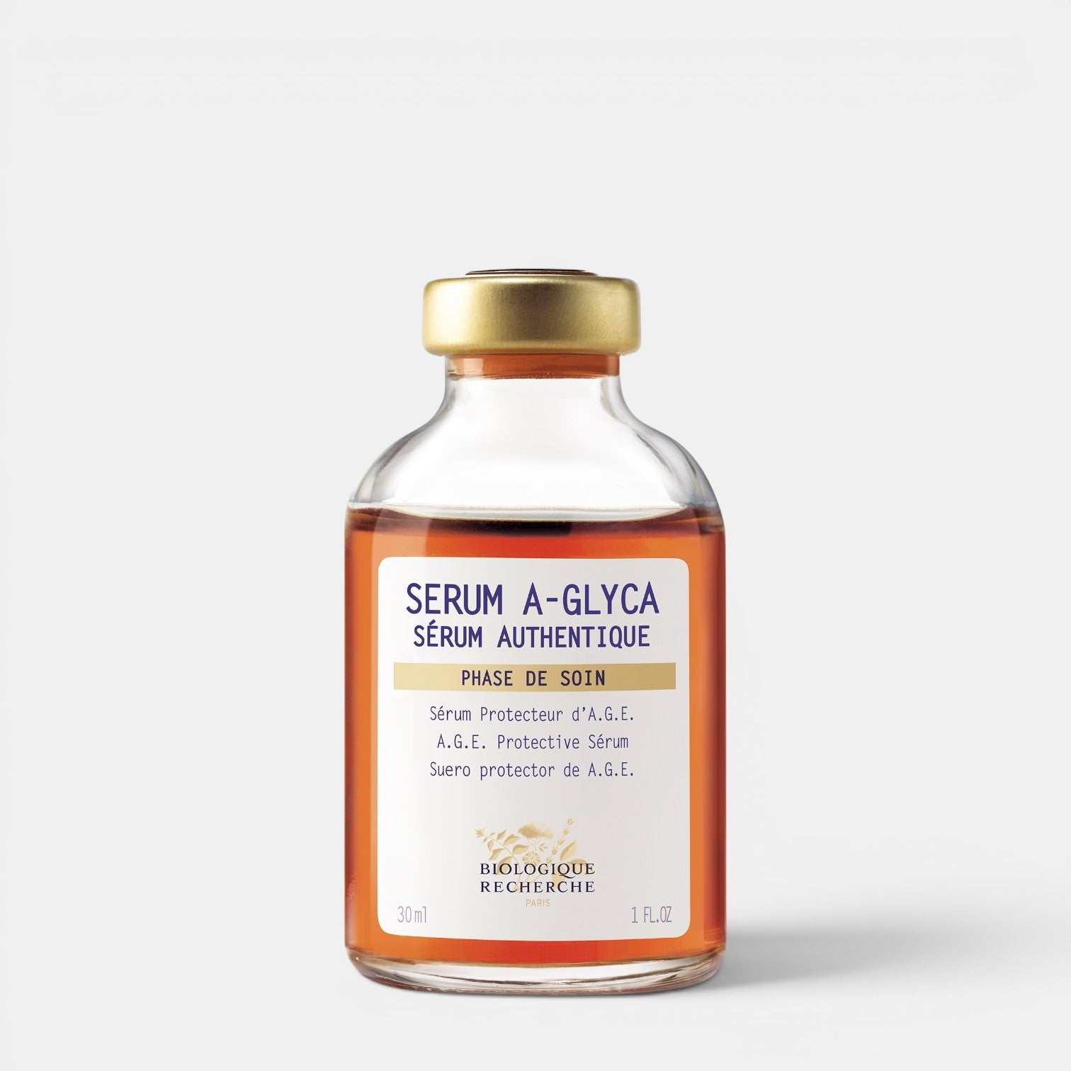 Shop Rescue Spa Biologique Recherche Serum A-Glyca anti-aging face serum in a glass bottle with a gold cap.