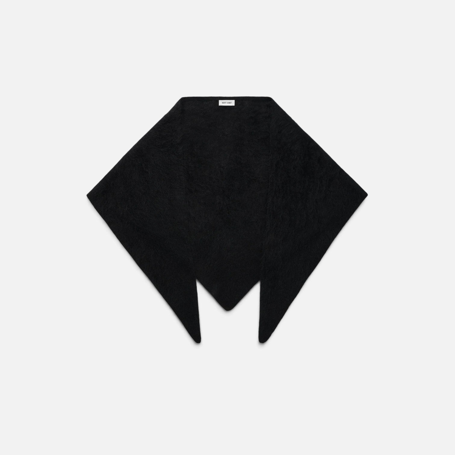 Shop Rescue Spa black brushed cashmere scarf with a soft knit texture and pointed triangular shape.