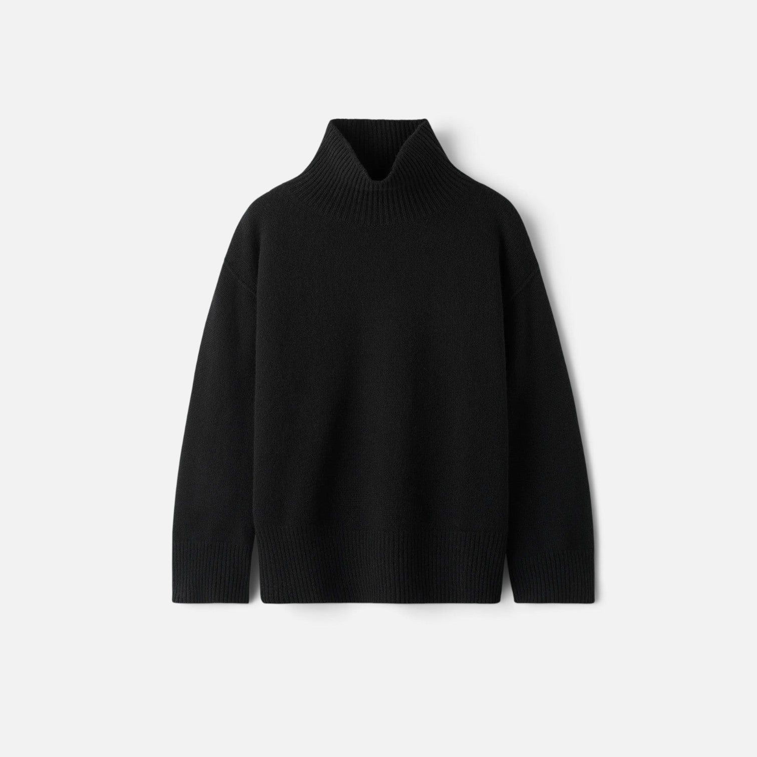 Shop Rescue Spa oversized black chunky knit turtleneck sweater in 100% cashmere with a relaxed fit.