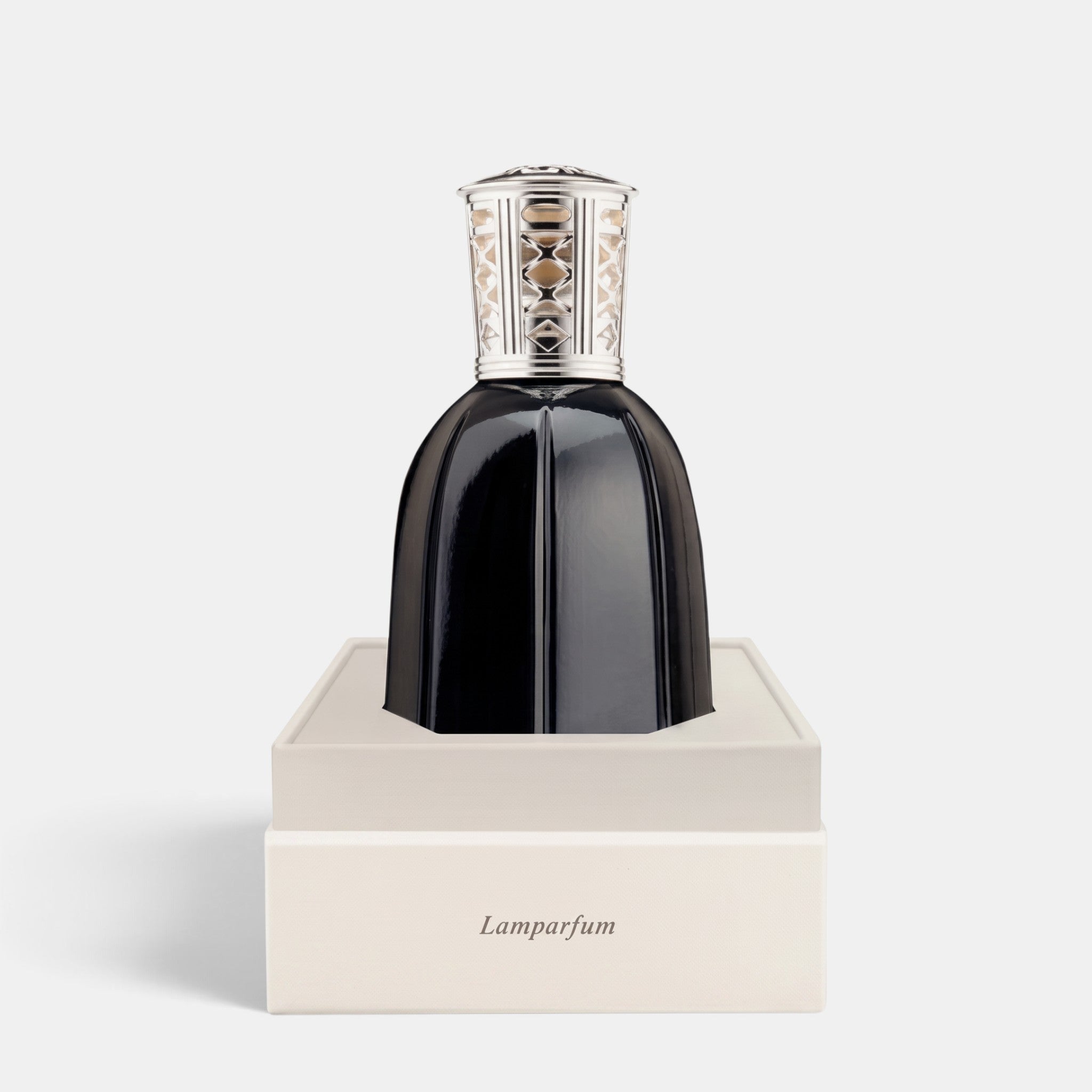 Shop Rescue Spa Dr. Vranjes Firenze Lamparfum in black glass with a silver metallic cap on a display base.