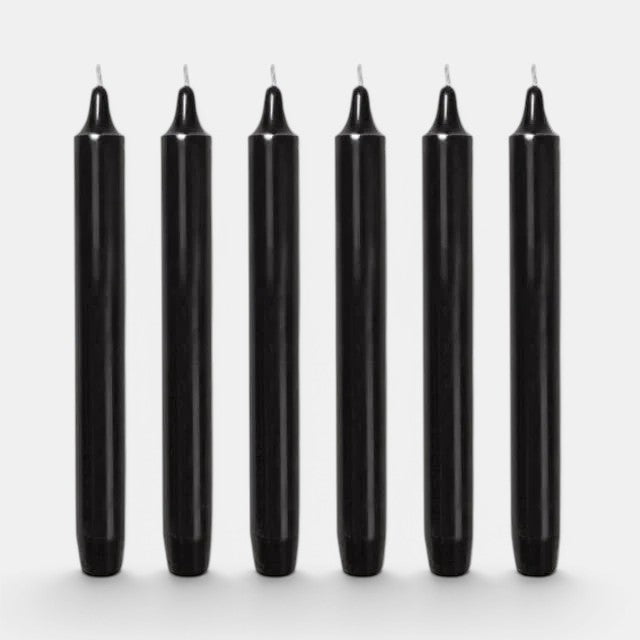 Shop Rescue Spa Black Madeleine taper candles, 8" H x 0.9" Ø, dripless and smokeless, 7-hour burn time.