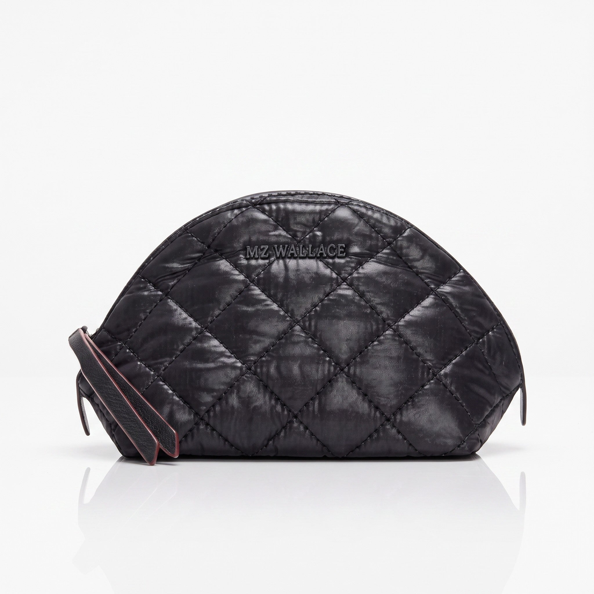 Shop Rescue Spa black quilted Momo pouch with signature red leather edging and matte black hardware