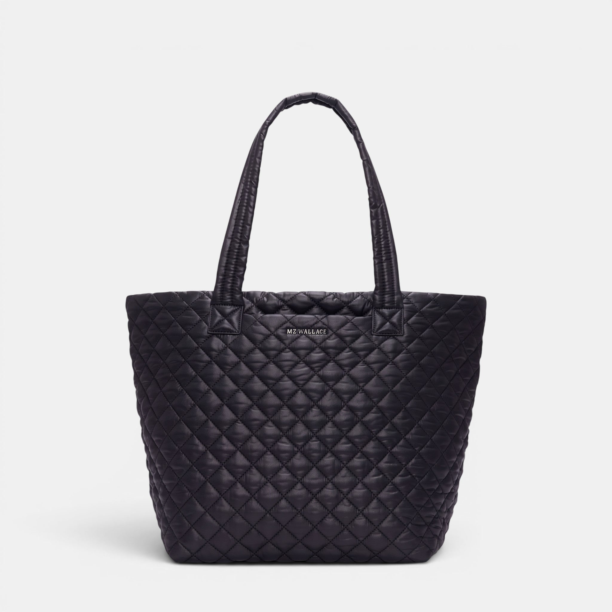 Shop Rescue Spa MZ Wallace black quilted nylon Medium Metro Tote Deluxe with leather trim and padded handles