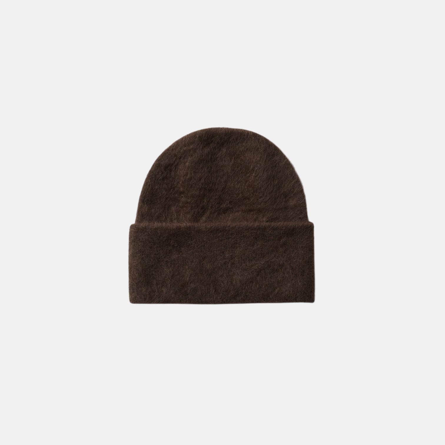 Shop Rescue Spa dark brown brushed cashmere beanie with a folded cuff in a soft knit texture.