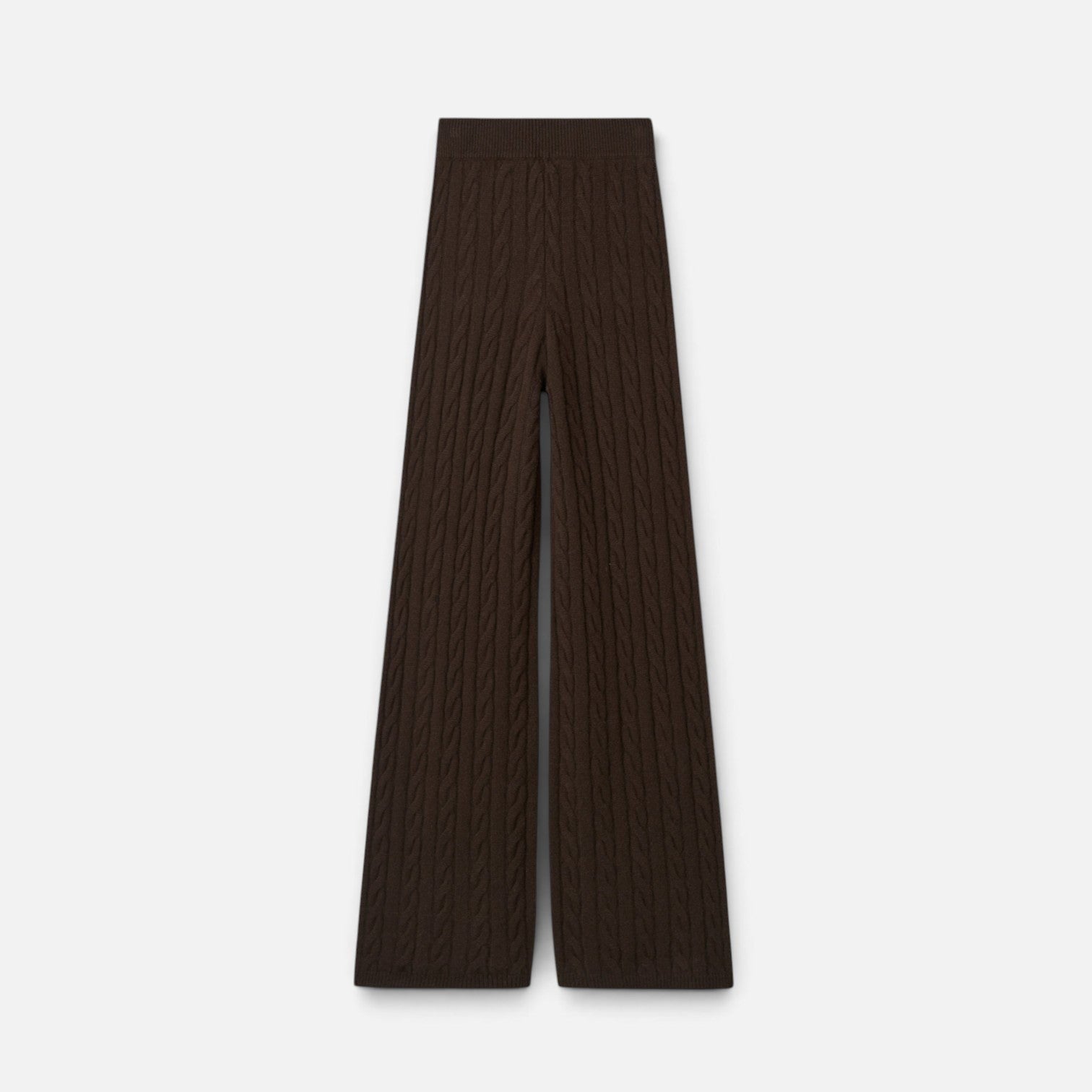 Shop Rescue Spa dark brown cable knit cashmere pants with an elastic waistband in a regular fit.