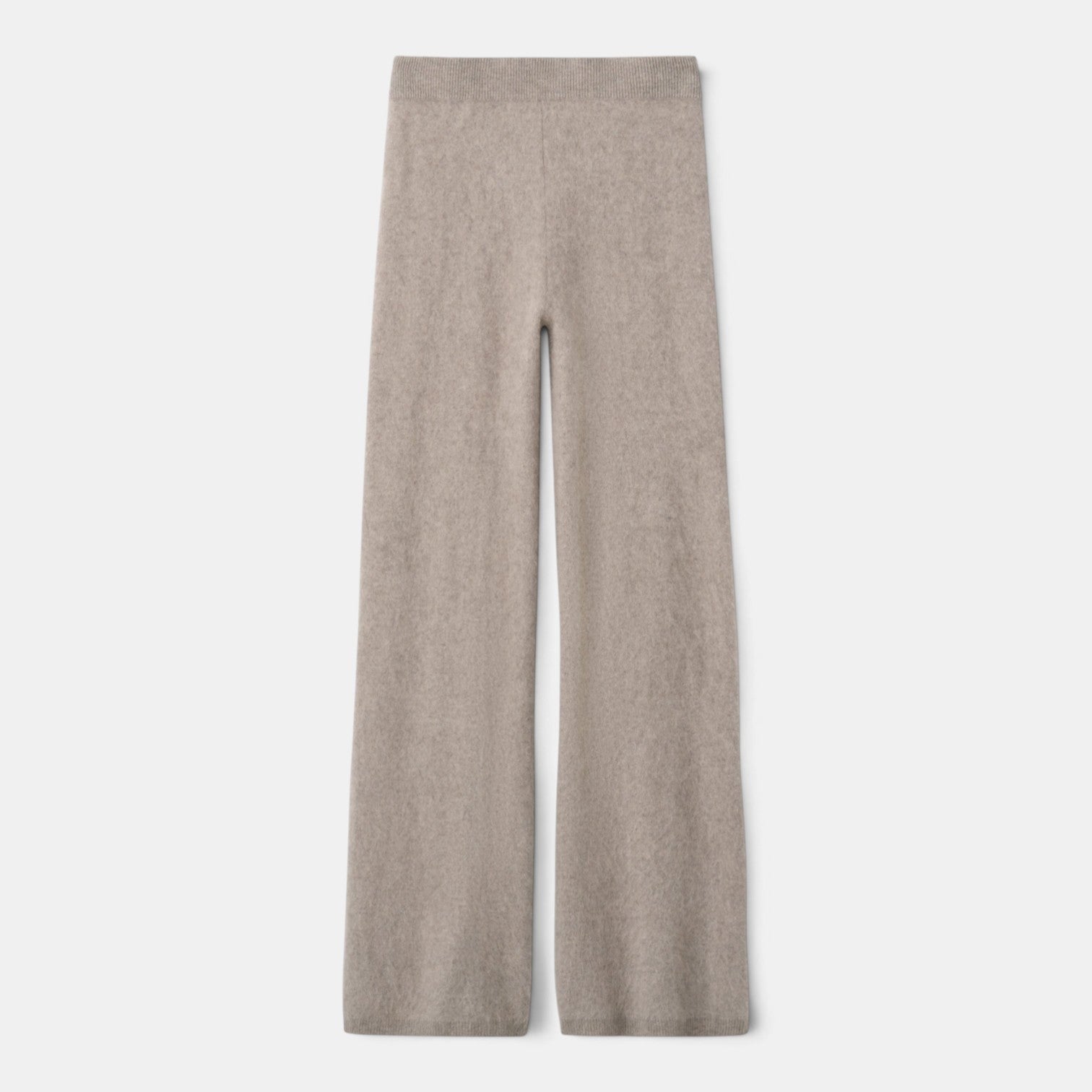 Shop Rescue Spa brushed 100% cashmere knit pants in a neutral beige tone with a comfortable elastic waistband.