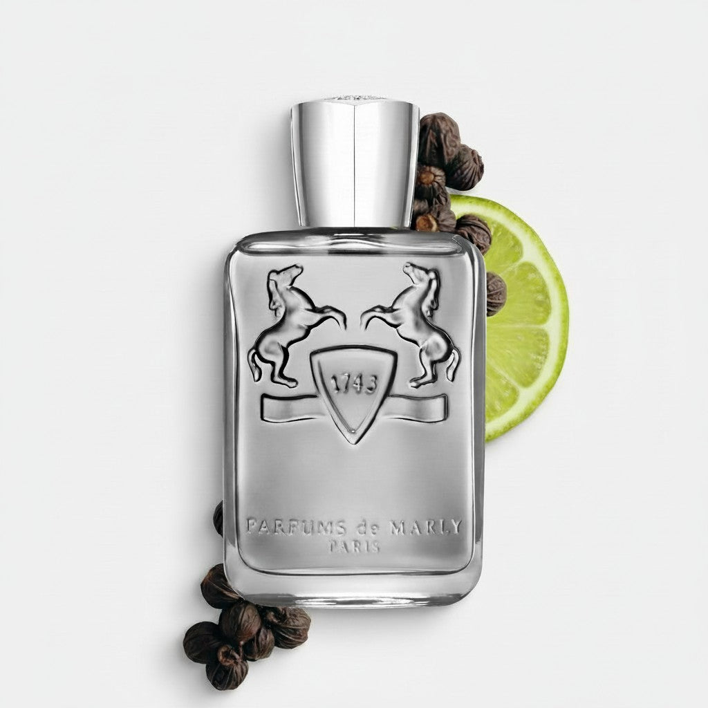 Shop Rescue Spa Castley Eau De Parfum bottle with silver horse emblem, lime slice, and black peppercorns