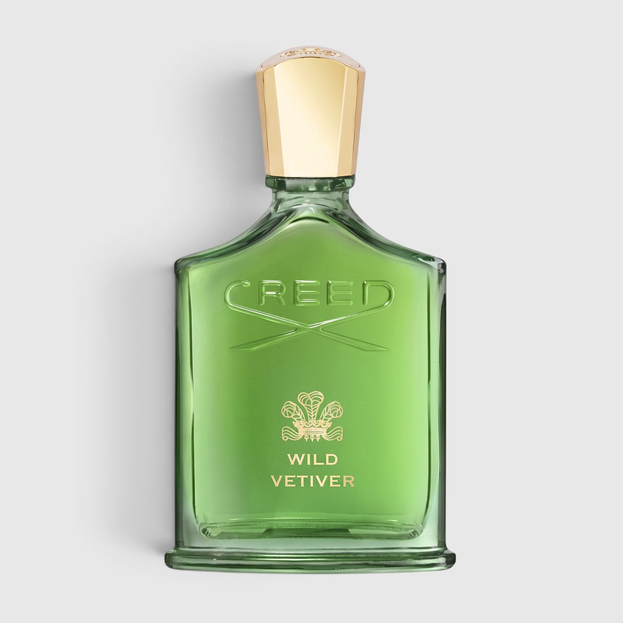 Shop Rescue Spa Creed Wild Vetiver fragrance in a green glass bottle with a gold cap, 100ml luxury perfume.