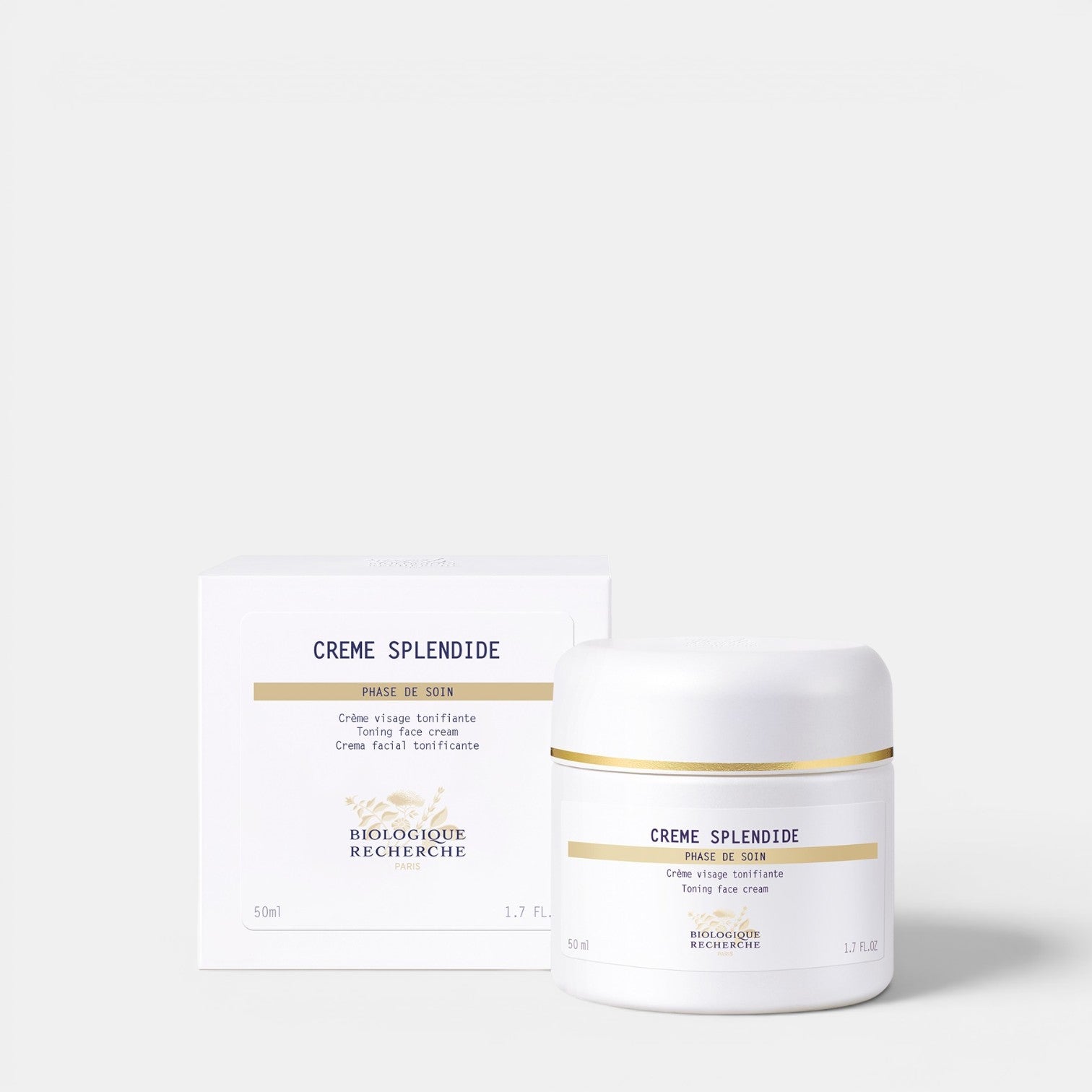 Shop Rescue Spa Biologique Recherche Creme Splendide firming and toning face cream in a white jar with matching box.