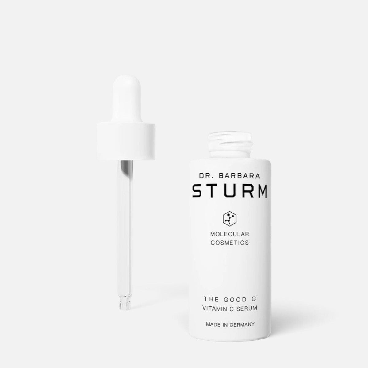 Shop Rescue Spa Dr. Barbara Sturm The Good C Vitamin C Serum in a white bottle with a glass dropper applicator