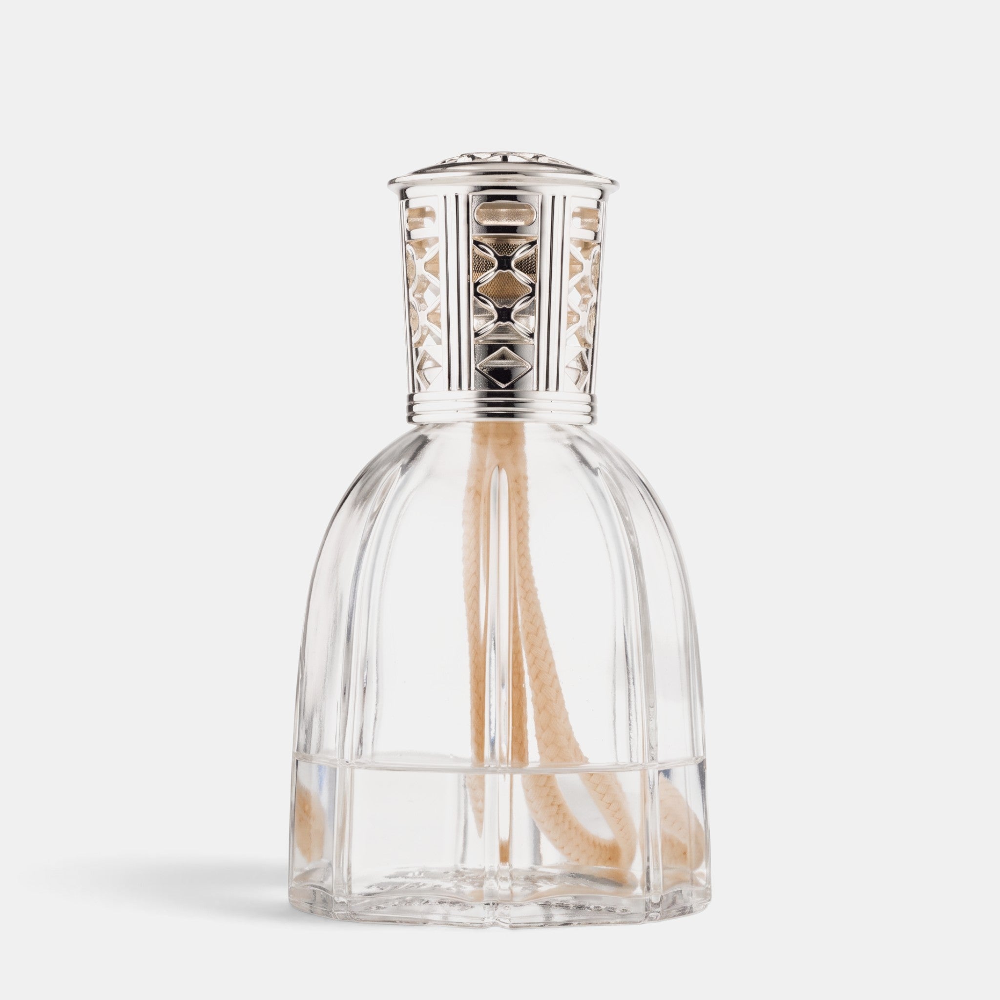 Shop Rescue Spa Dr. Vranjes Firenze clear glass Lamparfum with an octagonal base and decorative silver metallic cap.